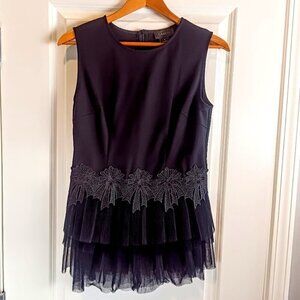 Gracia Black Applique Tiered Mesh Peplum Sleeveless Top NWT